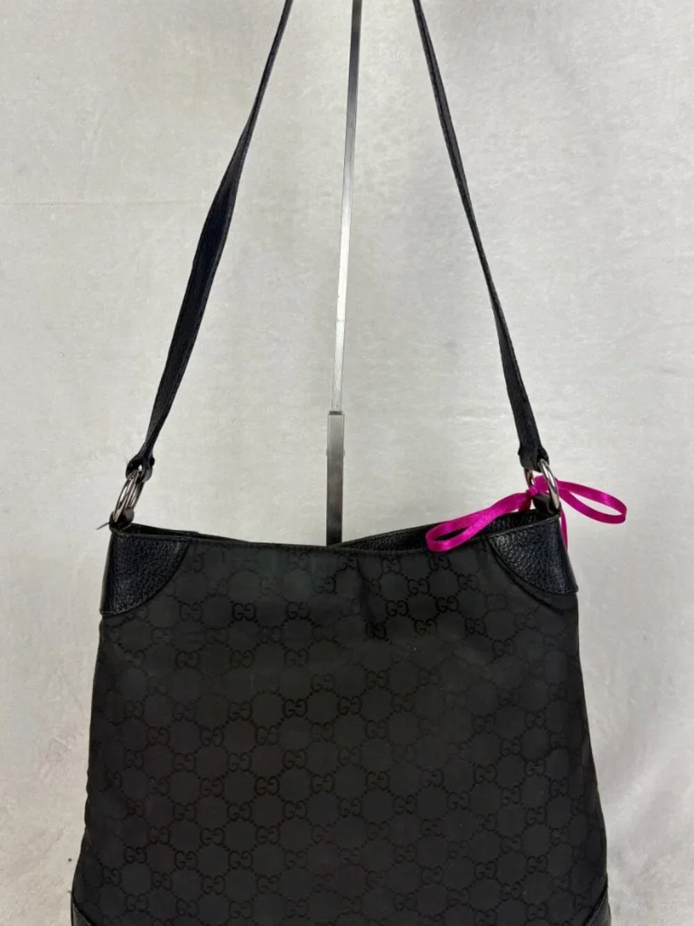 Gucci Vintage Black Monogram GG Canvas Hobo Shoulder Bag